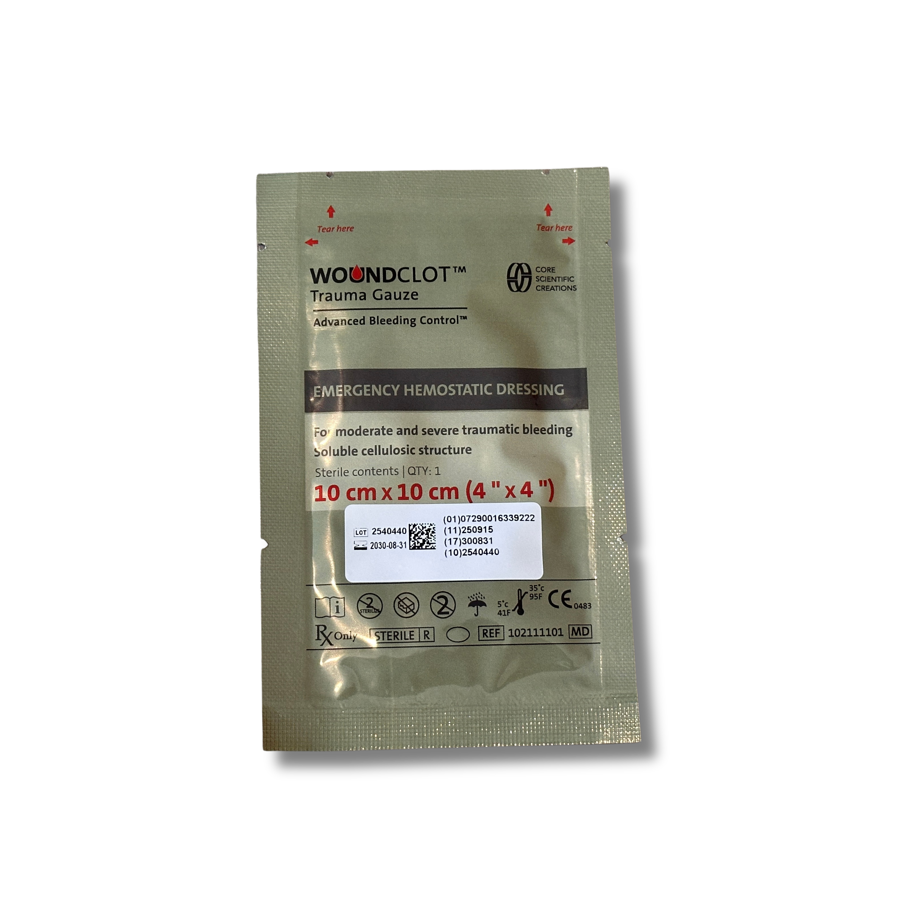 WoundClot™ Trauma Gauze 10x10 cm - Hemosztatikus kötszer
