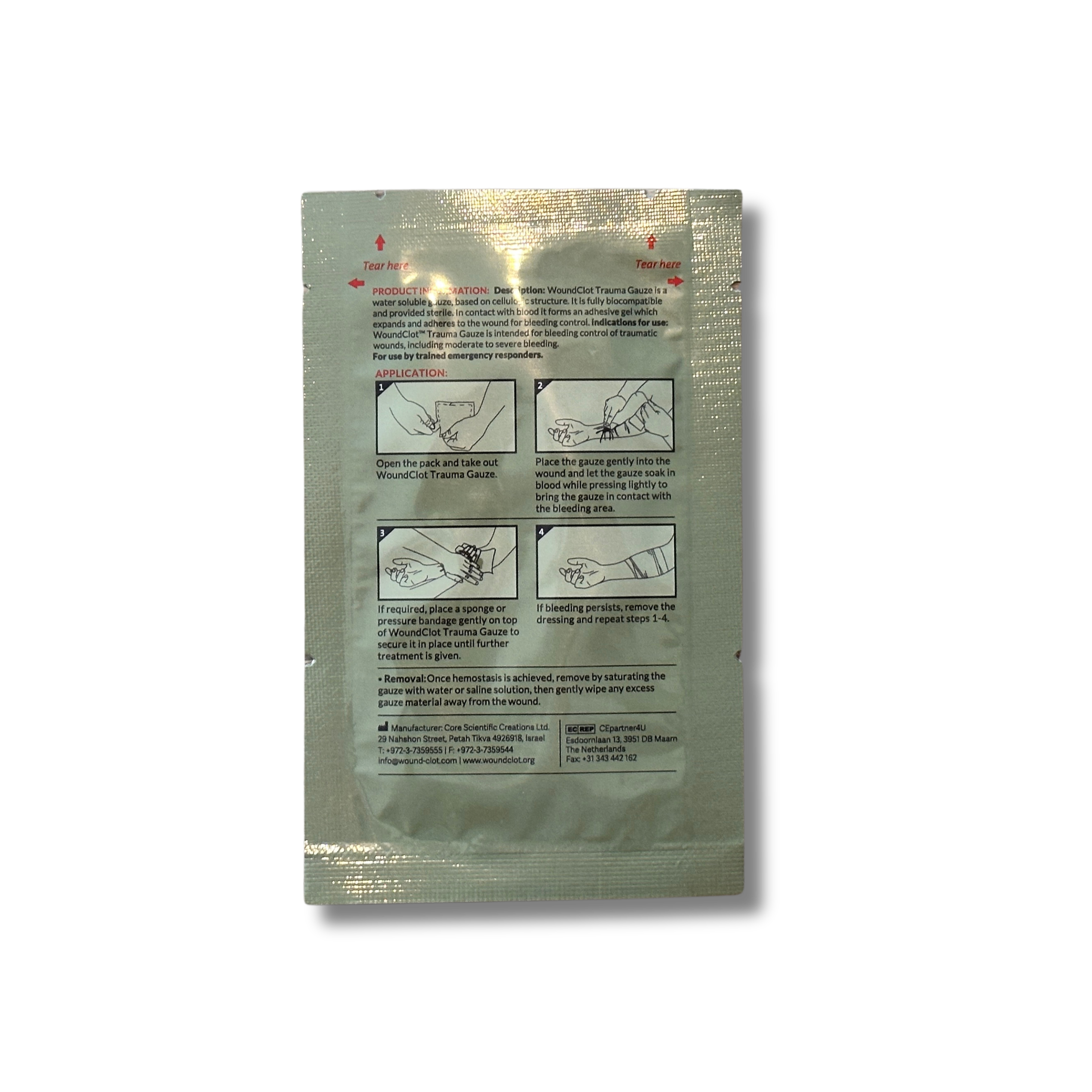 WoundClot™ Trauma Gauze 10x10 cm - Hemosztatikus kötszer